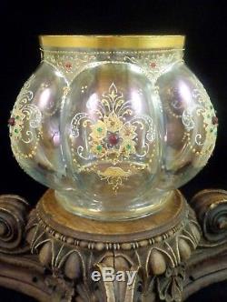 Antique Bohemian Victorian Loetz Rococo Iridescent Enamel Jeweled Art Glass Vase