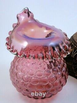 Antique Bohemian Victorian Pink Opalescent Jack Pulpit & Berry Art Glass Vase