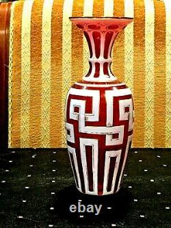 Antique Bohemian/czech Moser H/p Gold & Carved White To Cranberry Art Glass Vase