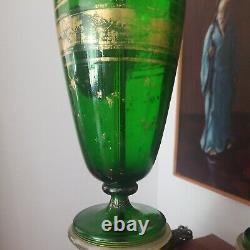 Antique Bohemian glass Moser Porcelain Plaque Lamps