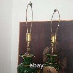 Antique Bohemian glass Moser Porcelain Plaque Lamps