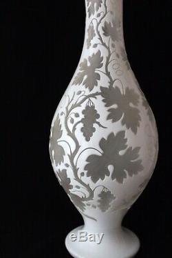 Antique Bohemian white cut to clear overlay glass vase c 1875