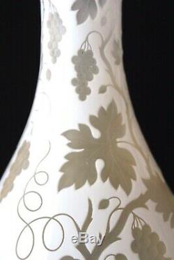 Antique Bohemian white cut to clear overlay glass vase c 1875
