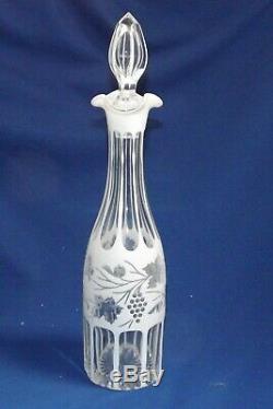 Antique Boston & Sandwich Glass White To Clear Overlay Grapes &Vine 14 Decanter