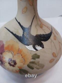 Antique Bristal Art Glass Vase Hand Painted 1860 Hand Painted