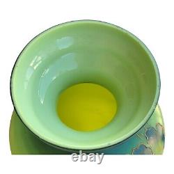 Antique Bristol Glass Vase 12.5 Hand Painted Green Floral England Antique Bristol Glass Vase 12.5 Hand Painted Green Floral England