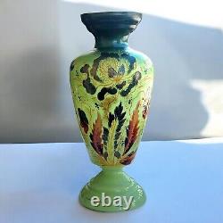 Antique Bristol Glass Vase 12.5 Hand Painted Green Floral England Antique Bristol Glass Vase 12.5 Hand Painted Green Floral England