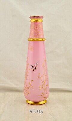 Antique C. 1880s Victorian Thomas Webb gilt & enamel insect pink glass large vase