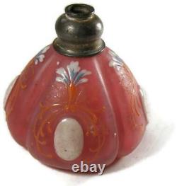 Antique C1890 Moser Art Glass Cranberry Perfume Bottle Atomizer with Enameling