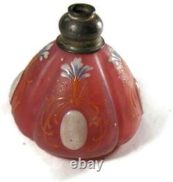 Antique C1890 Moser Art Glass Cranberry Perfume Bottle Atomizer with Enameling