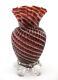 Antique Candy Cane Art Glass 7 Footed Vase Cased Red & White Spiral Swirl