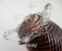 Antique CANDY CANE art glass 7 Footed VASE Cased RED & WHITE Spiral Swirl