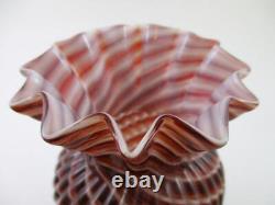 Antique CANDY CANE art glass 7 Footed VASE Cased RED & WHITE Spiral Swirl