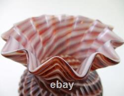 Antique CANDY CANE art glass 7 Footed VASE Cased RED & WHITE Spiral Swirl