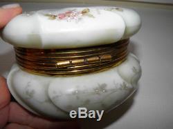 Antique CF Monroe Wave Crest Glass Floral Swirl Dresser Jar Box Signed 1898