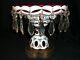 Antique Compote Bohemian Glass Czech White Cut Cranberry Crystal Drops Vintage