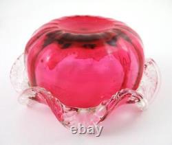 Antique CRANBERRY art glass SWEETMEAT dish withRIGAREE GINKGO Sheffield EPNS