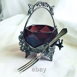 Antique Caviar Dish Art Glass Silver Holloware