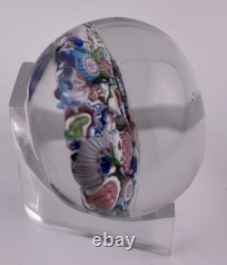 Antique Clichy Mini End of Day Scramble With 2 Partial Roses Glass Paperweight