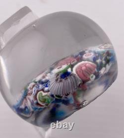 Antique Clichy Mini End of Day Scramble With 2 Partial Roses Glass Paperweight