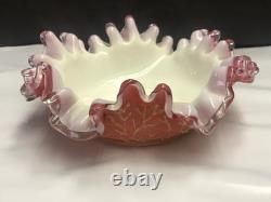 Antique Coralene Bowl Ruffled Edge with Silver Crestl 1880's hand blown
