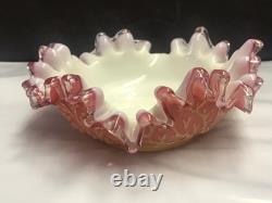 Antique Coralene Bowl Ruffled Edge with Silver Crestl 1880's hand blown