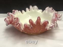 Antique Coralene Bowl Ruffled Edge with Silver Crestl 1880's hand blown