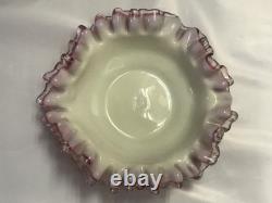 Antique Coralene Bowl Ruffled Edge with Silver Crestl 1880's hand blown