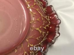 Antique Coralene Bowl Ruffled Edge with Silver Crestl 1880's hand blown