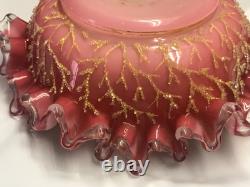 Antique Coralene Bowl Ruffled Edge with Silver Crestl 1880's hand blown