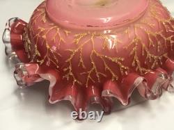 Antique Coralene Bowl Ruffled Edge with Silver Crestl 1880's hand blown