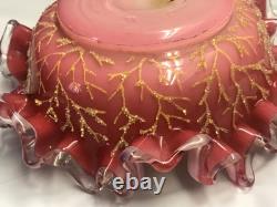 Antique Coralene Bowl Ruffled Edge with Silver Crestl 1880's hand blown
