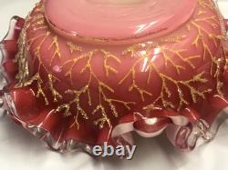 Antique Coralene Bowl Ruffled Edge with Silver Crestl 1880's hand blown