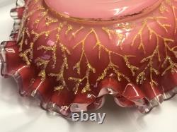 Antique Coralene Bowl Ruffled Edge with Silver Crestl 1880's hand blown