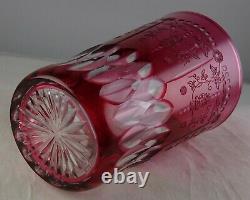 Antique Cranberry Cut to Clear Engraved Crystal Glass Tumbler