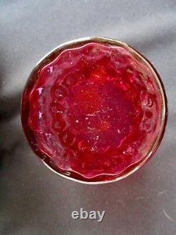 Antique Cranberry Glass Handpainted Victorian Pickle Castor with Tongs