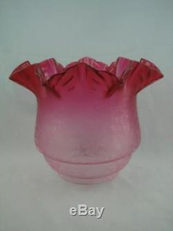 Antique Cranberry Glass Oil Lamp Shade Etched & Art Nouveau Thistle Decoration