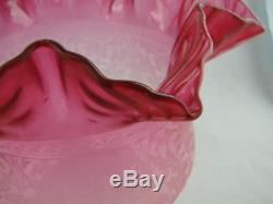 Antique Cranberry Glass Oil Lamp Shade Etched & Art Nouveau Thistle Decoration