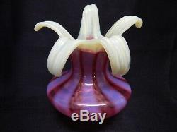 Antique Cranberry Opalescent Vaseline Floriform Art Glass Vase Kralik 1890's