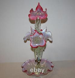 Antique Cranberry Opalescent Victorian Jack in the Pulpit Epergne 4 Flutes