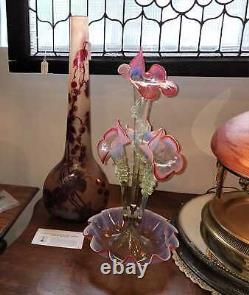 Antique Cranberry Opalescent Victorian Jack in the Pulpit Epergne 4 Flutes