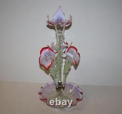 Antique Cranberry Opalescent Victorian Jack in the Pulpit Epergne 4 Flutes