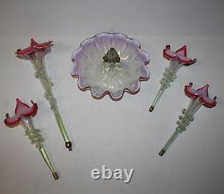 Antique Cranberry Opalescent Victorian Jack in the Pulpit Epergne 4 Flutes