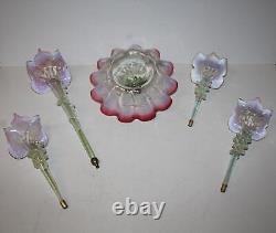 Antique Cranberry Opalescent Victorian Jack in the Pulpit Epergne 4 Flutes