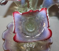 Antique Cranberry Opalescent Victorian Jack in the Pulpit Epergne 4 Flutes