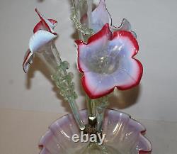 Antique Cranberry Opalescent Victorian Jack in the Pulpit Epergne 4 Flutes