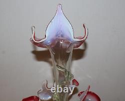 Antique Cranberry Opalescent Victorian Jack in the Pulpit Epergne 4 Flutes