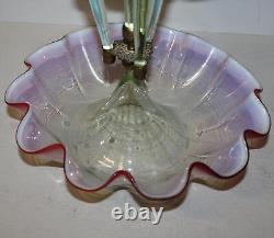 Antique Cranberry Opalescent Victorian Jack in the Pulpit Epergne 4 Flutes