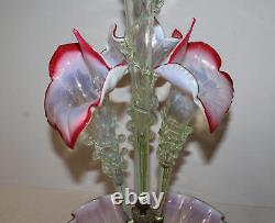 Antique Cranberry Opalescent Victorian Jack in the Pulpit Epergne 4 Flutes