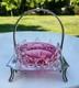 Antique Cranberry Sweetmeat Dish Rigaree Art Glass & Silver Base Sheffield Epns